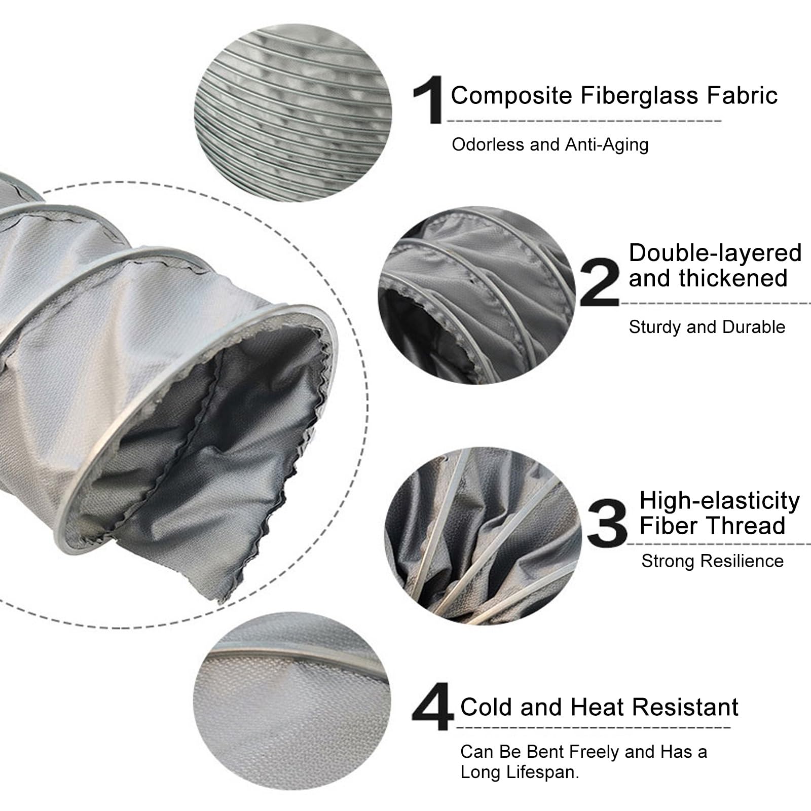 Manguera Escape Flexible, Tubo Flexible Ventilación Aislada Ignífuga, Antideformación, Tubo Evacuacion Aire Portatil para Campana Extractora, Ventilador y Caldera(150mm/6in,2m/6ft)