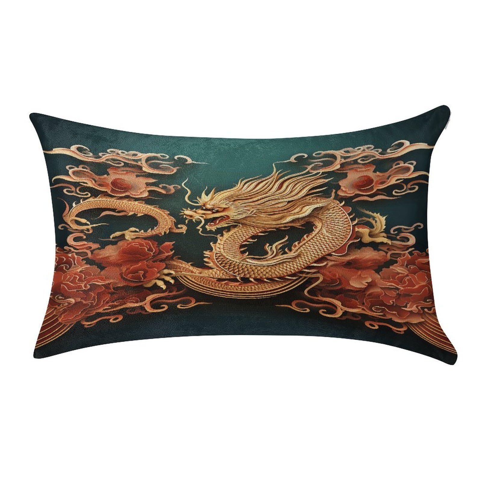 VstaDank Dragon Chinese Background Throw Pillow Cover 12"×20" Ultra Soft Pillowcase Cozy Lumbar Pillow Shell Gold Velvet Exquisite Decorative Cushion Sham Protector for Couch Sofa Bedroom