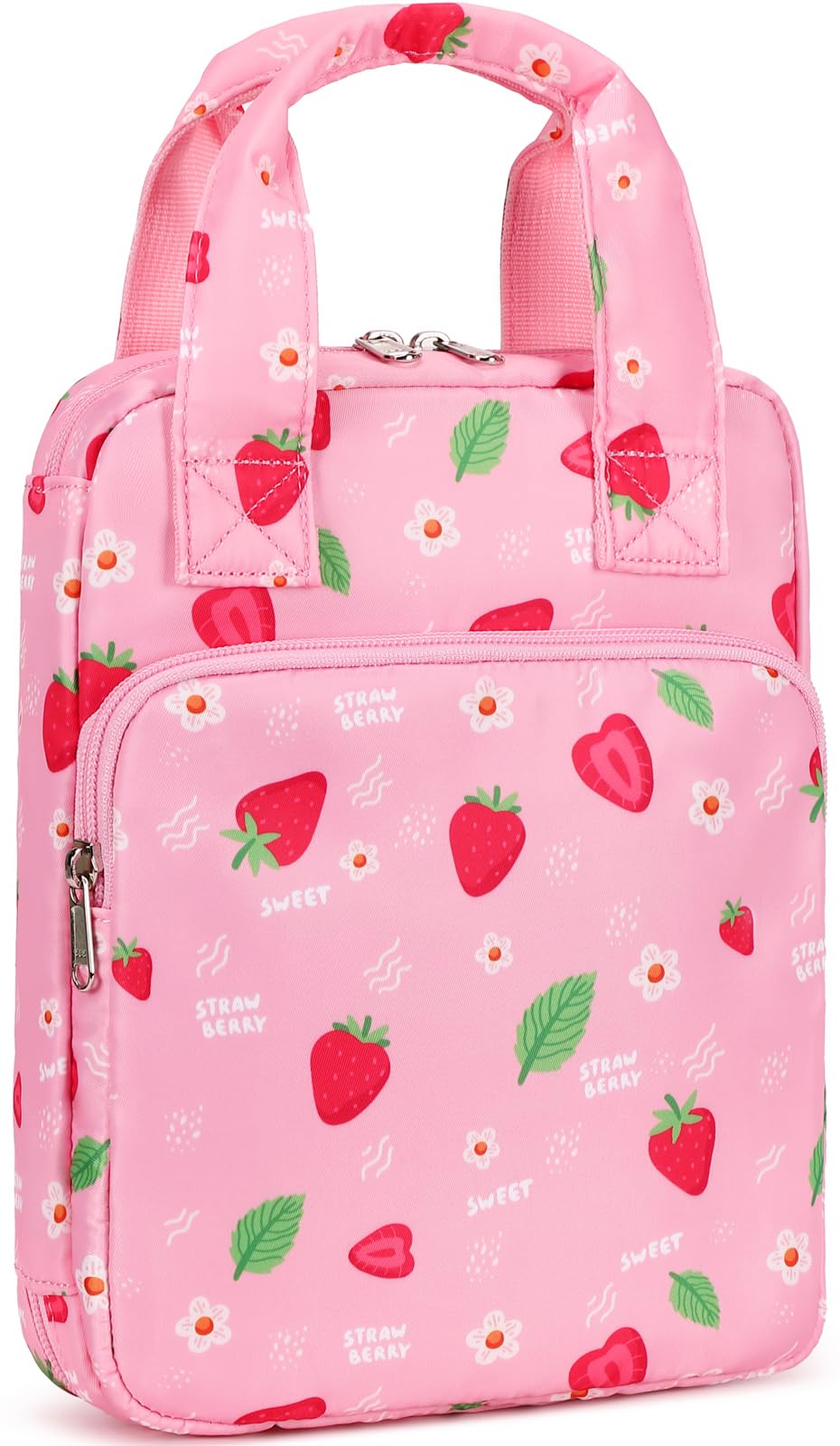 DSIUE Kids Bible Cover Case Girls Cute Bible Carrying Case Book and Study Supplies Holder/Carrier/Bag with Handle and Pockets, Pink Strawberry