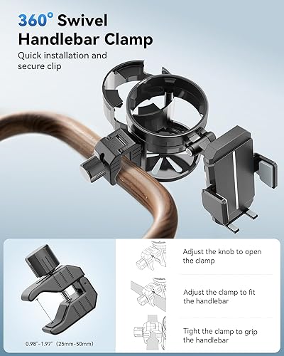 Miniatura 4 de Soporte para vasos ATV mejorado, soporte de bebida para motocicleta con abrazadera de metal de 0.85 a 1.25 pulgadas