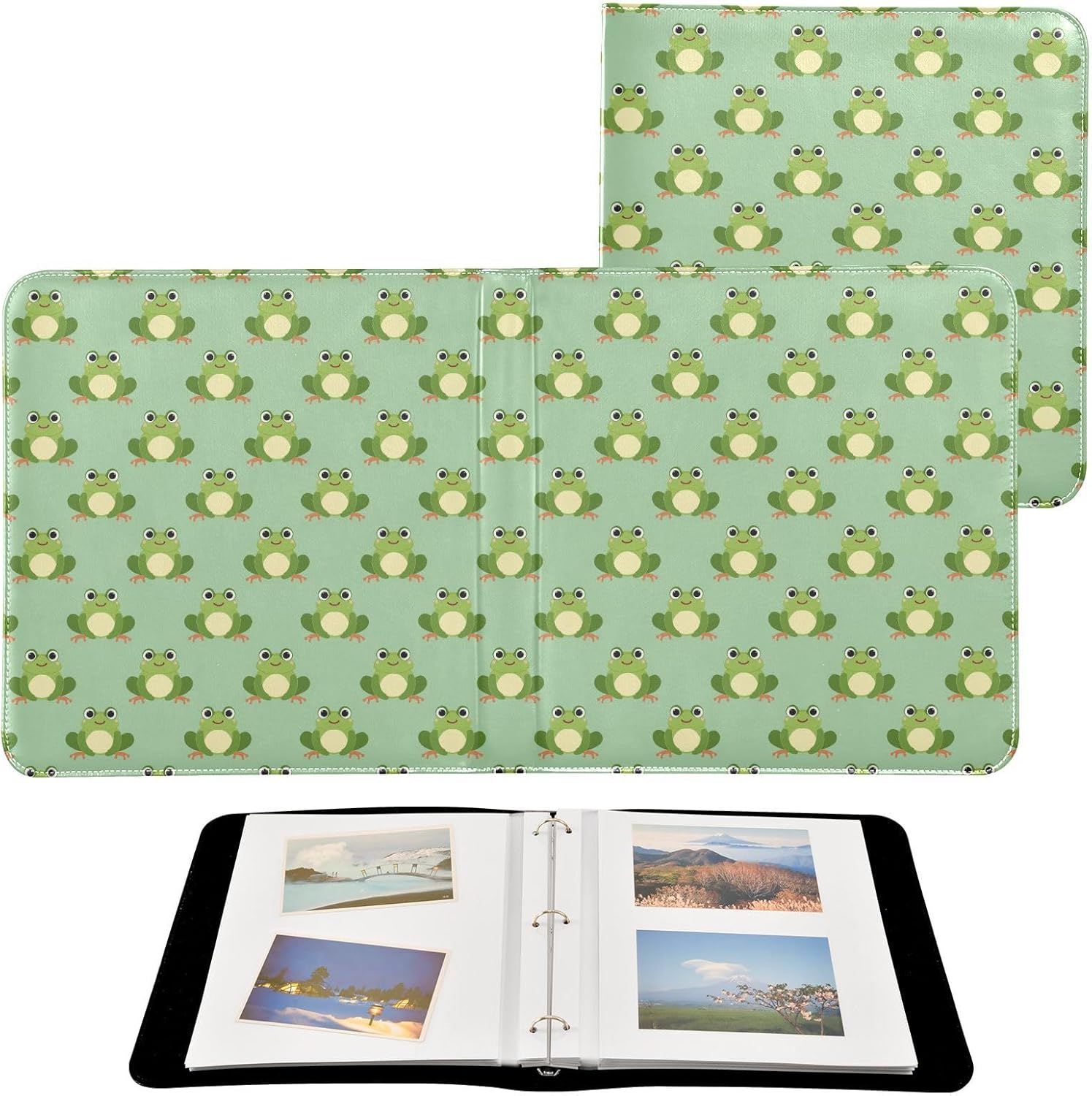 JIPONI Cute Funny Frogs Large Photo Album, DIY Leather Cover Scrapbook Albums for 4x6 5x7 6x8 Pictures, Self Adhesive Memory Book for Wedding, Baby, Family