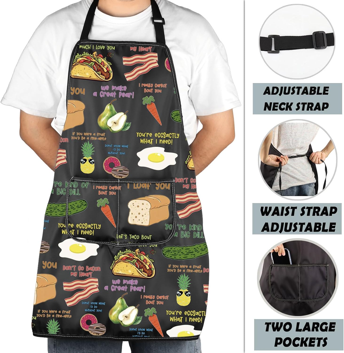 MNIGIU Funny Food Pun Kitchen Apron Breakfast Lover Gift Cooking Apron With Pockets Food Theme Gift For Chef Foodie image 4