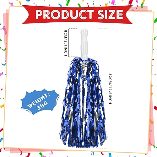 Miniatura 2 de 24 pompones de animadora, pompones de plástico de 12.6 pulgadas con asa, pompones de animadora de aluminio metálico para niños y adultos para