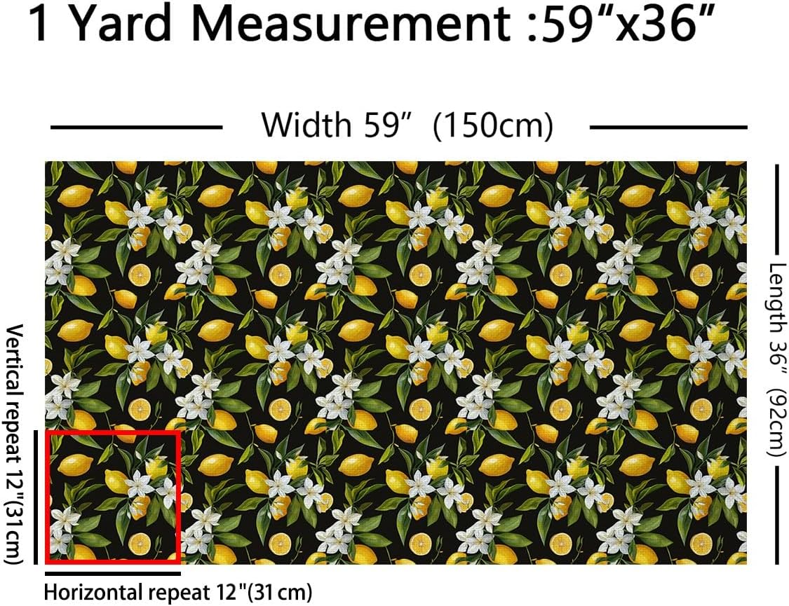 Erosebridal Lemon Fabric by The Yard,Lemon Tree Branches Upholstery Fabric,Yummy Summer Fruit Decorative Fabric,Watercolor Flower Indoor Outdoor Fabric,Yellow Green,2 Yards