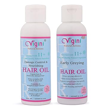 Vigini Anti Grey Greying Itchy Scalp Hair Care Tonic Oil 100ml | Damage Repair Nourishing Hair Oil 100ml | Heat Chemical Color Breakage Thinning Protectant Castor Sesame Oils Control Hair Fall Loss Thinning Men Women