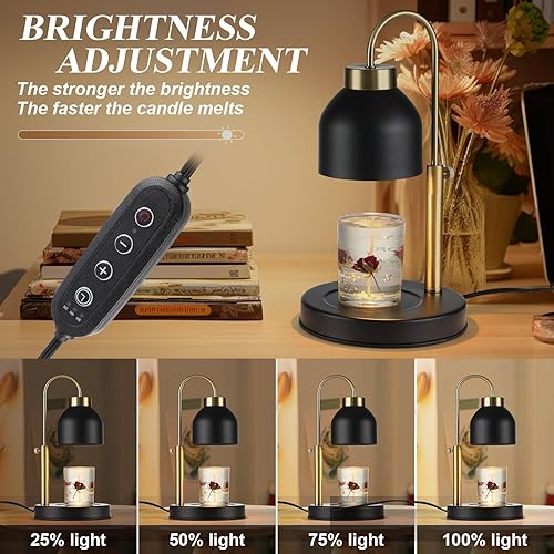 Miniatura 2 de kelary Lámpara calentadora de velas eléctrica con temporizador, calentador de cera regulable para cera perfumada con 2 bombillas, lámpara ajustable