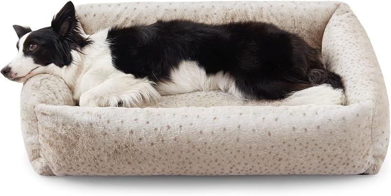 Cama Ortopédica para Cães JOEJOY com Capa Lavável, Pelúcia de Pelo Sintético, Estampa Leopardo, Bege, 76,2 x 61 x 20,32 cm