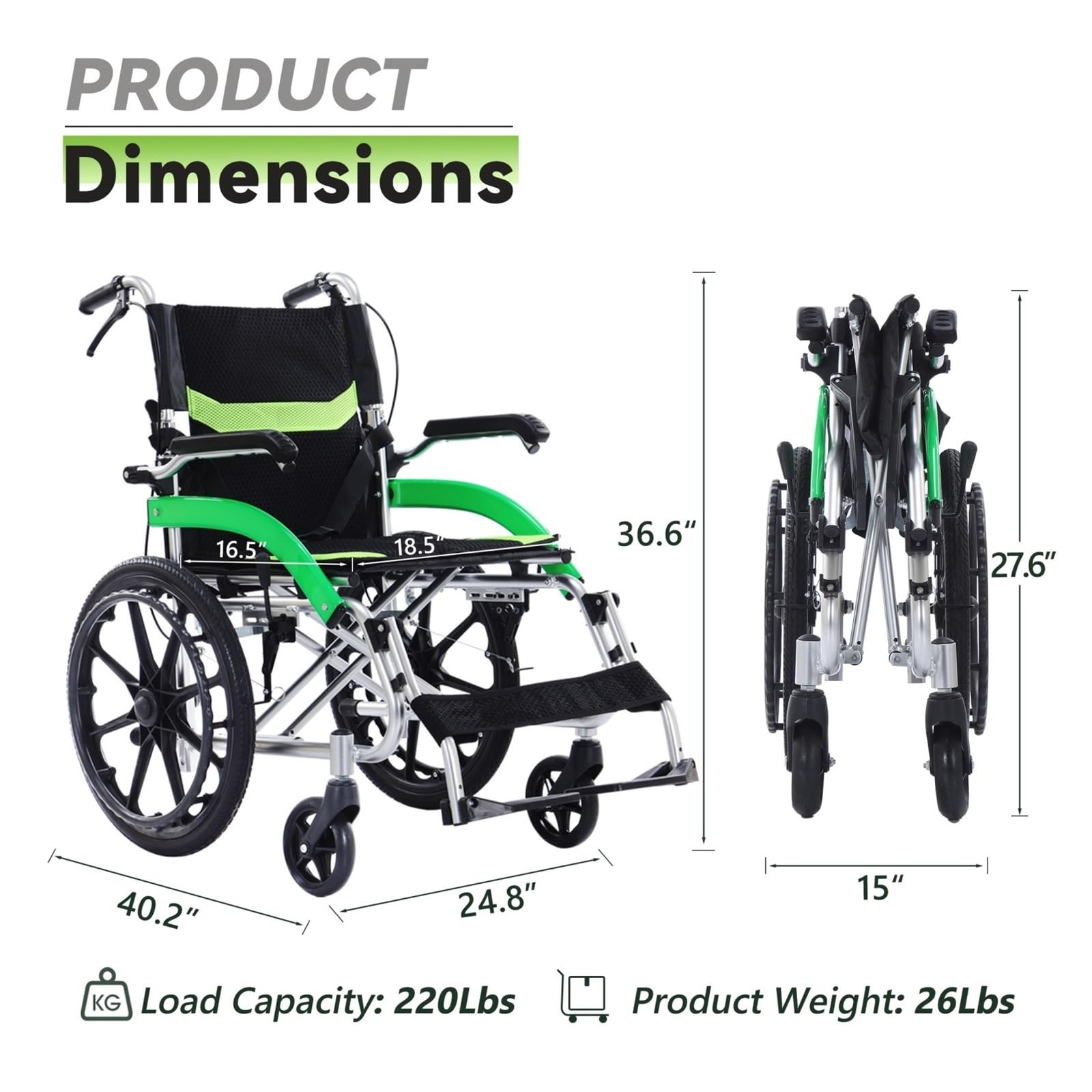 Silla De Ruedas Transporte Ultraligera Plegable Con Freno Mano For Adultos Movilidad Cómoda Fluida
