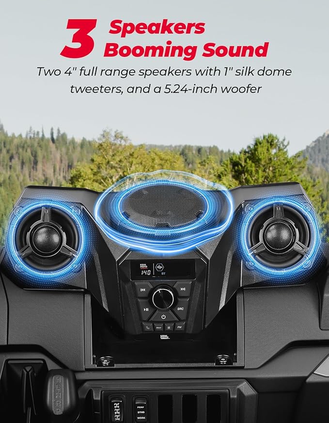 Kit de Audio KEMIMOTO 2.1CH con Subwoofer 5.25" para UTV Polaris Ranger 1000 miniatura 3