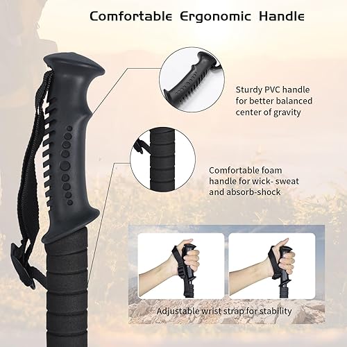 Miniatura 5 de Bastones de trekking, bastones de senderismo telescópicos ajustables de 3 secciones, bastones de senderismo de aluminio ligeros para senderismo,