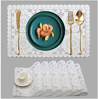Plastic White Waterproof Placemats Set of 6 for Dining Table Wipe Clean Washable Tablemats Vinyl PVC Table Mats for Kitchen