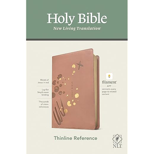 NLT Thinline Reference Holy Bible (Red Letter, LeatherLike, Brushed Pink): Includes Free Access to the Filament Bible App Delivering Study Notes, Devotionals, Worship Music, and Video