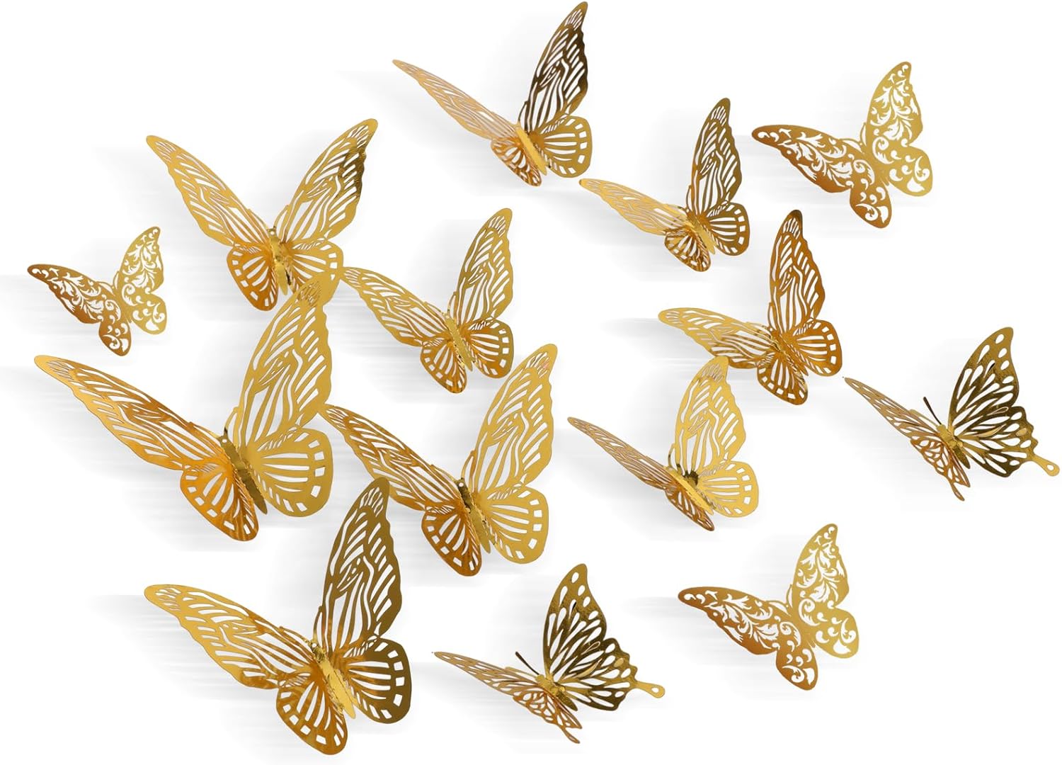 36PCS Wall Decor, 3D Butterflies 3 Sizes 3 Styles Gold