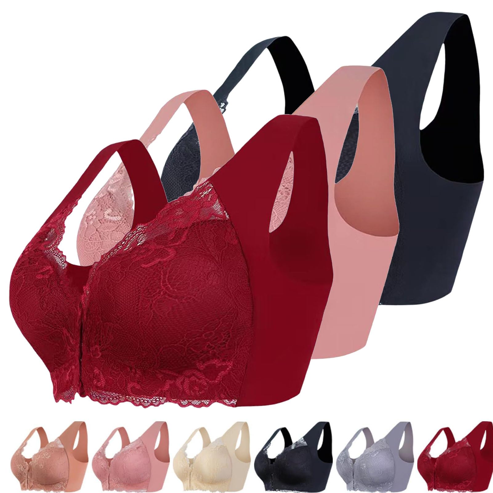 Reggiseno Push-up Senza Ferretto con Chiusura Frontale for Donne Anziane, Anti-cedimento in Pizzo Fodera