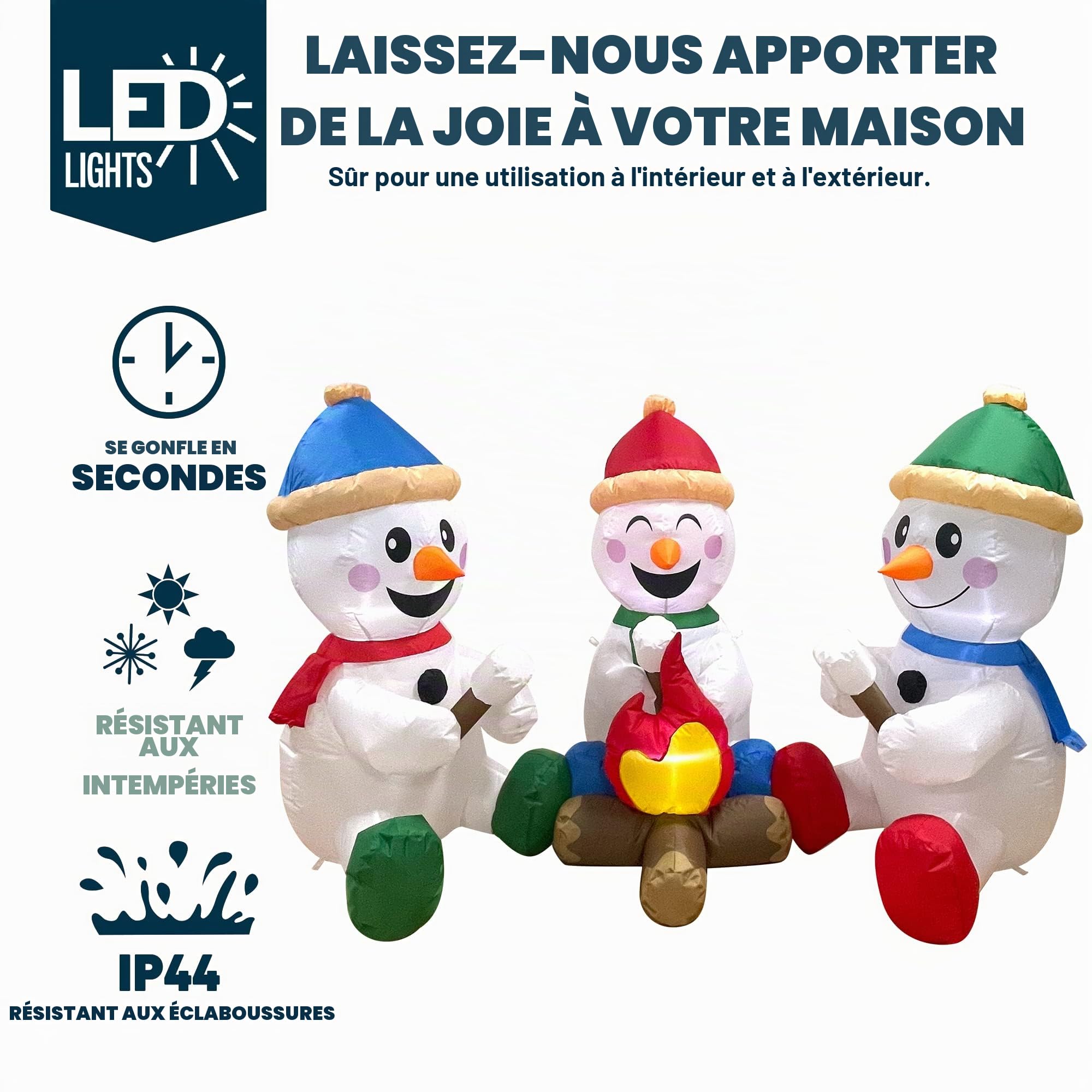 Joiedomi Bonhomme de Neige Gonflable de Noël de 1,8 m de Long avec feu de Camp, Lot de 3 Petits bonhommes de Neige avec LED intégrées Décoration de Noël Gonflable avec lumière pour fête de Noël