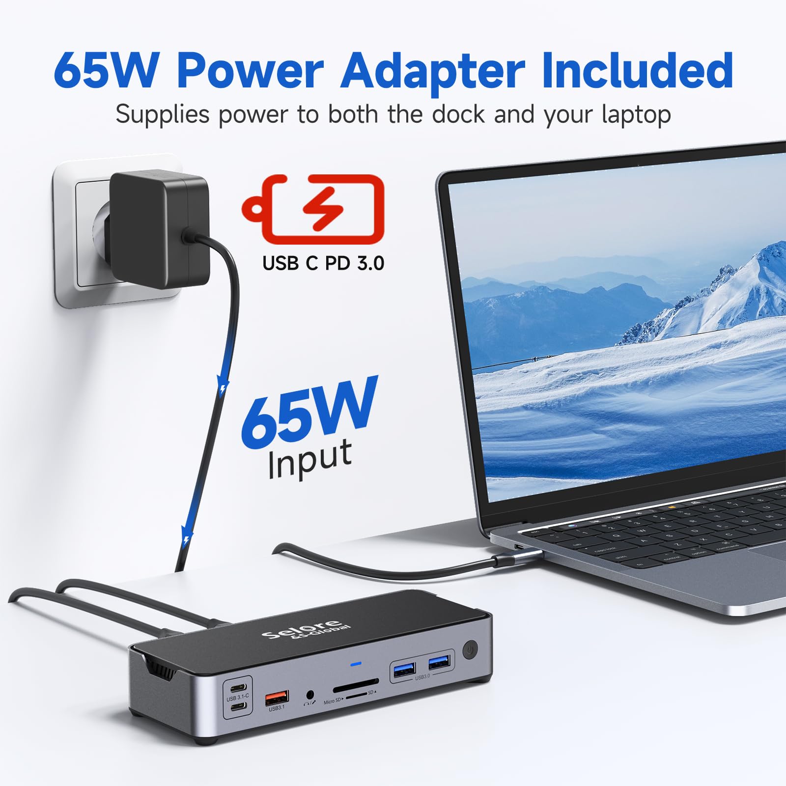 Docking Station USB C con alimentatore di rete da 65 W USB C Dock Dual Monitor Laptop Docking Station Triple Display con 2 HDMI, DisplayPort Dock 10 Gbps USB 3.1 A/C, USB3.0, USB2.0, RJ45, 100 W PD