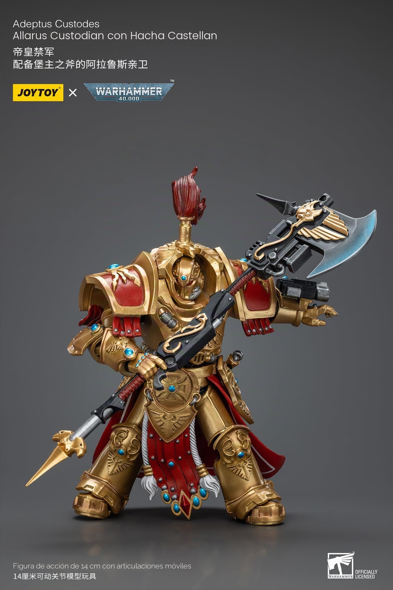 JOYTOY Warhammer 40k Adeptus Custodes Allarus Custodian Figura de acción | Escala 1/18, con hacha Castellan, 5.5 pulgadas, regalos coleccionables, juguetes para niños mayores de 15 años y adultos