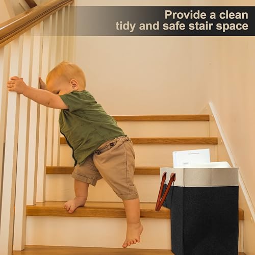 Miniatura 4 de Shappy Cestas de escalera con asas y panel de soporte, cesta de fieltro de 16 pulgadas para escaleras para alfombras y madera plegable para la