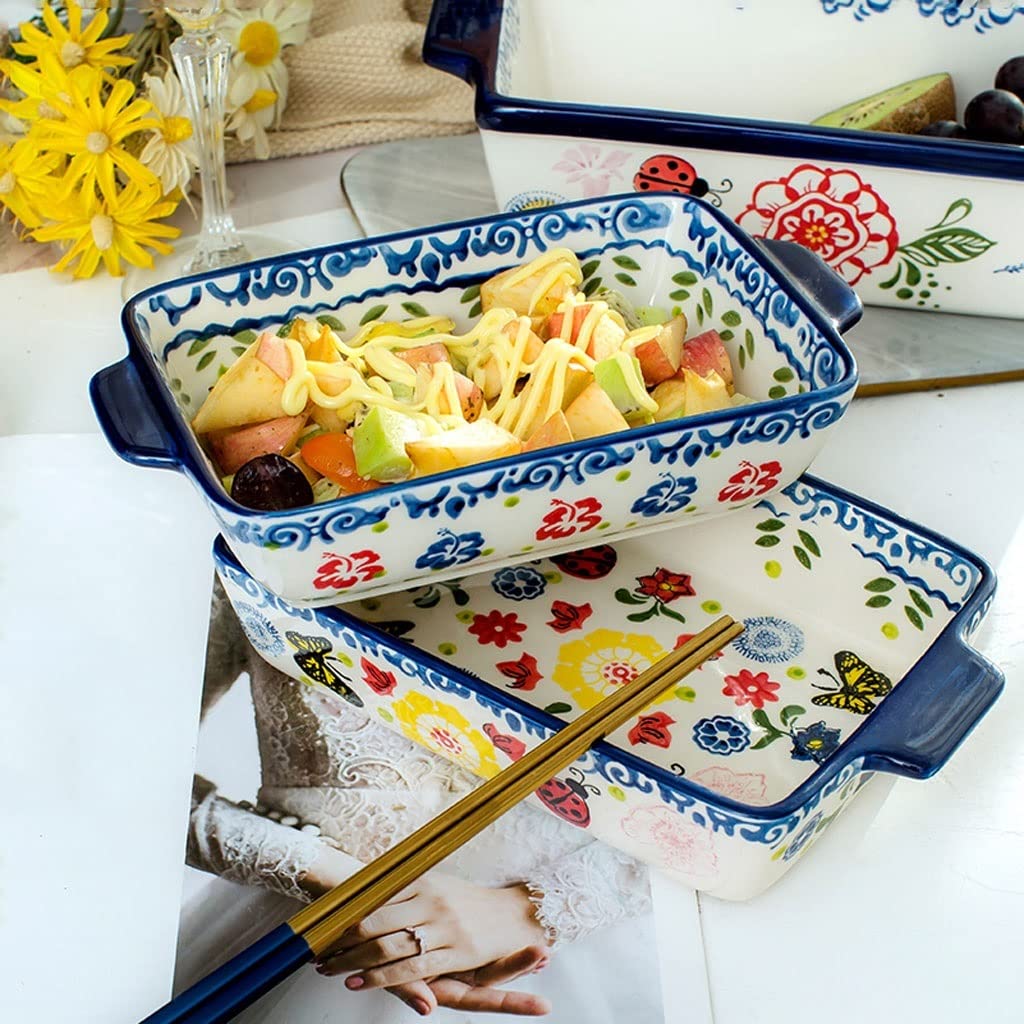 Bandeja para hornear antiadherente Pan horneado Caneo Cerámica rectangular Hornear Casserole Platos Cerámica for hornear plato con plato de doble mango for hornear Molde para pasteles antiadherente