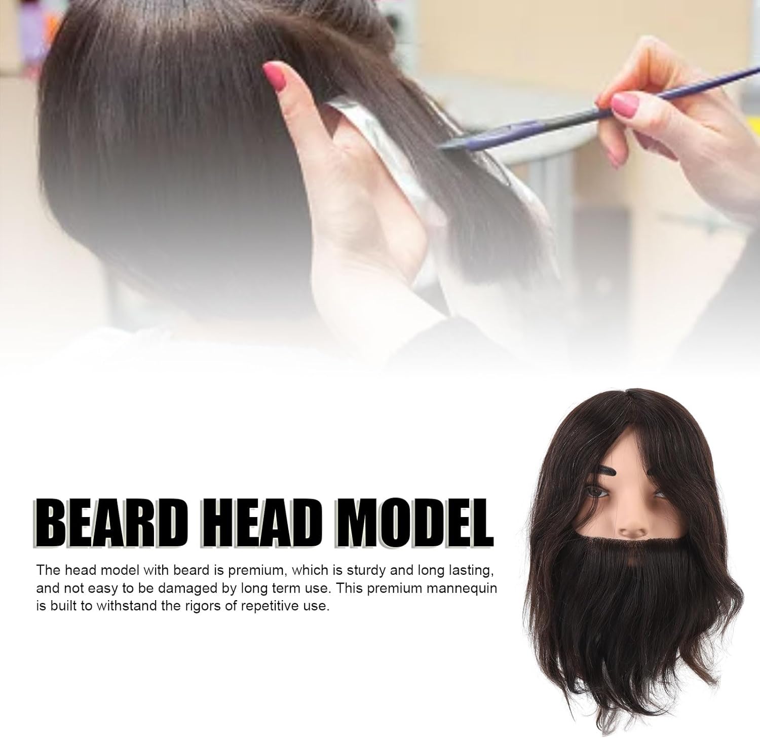 Male Mannequin Head with Realistic Beard, Barber Training Head for Hair Styling Practice, Durable Resin PVC Beard Model with Ergonomic Design for Barbershop or Personal
