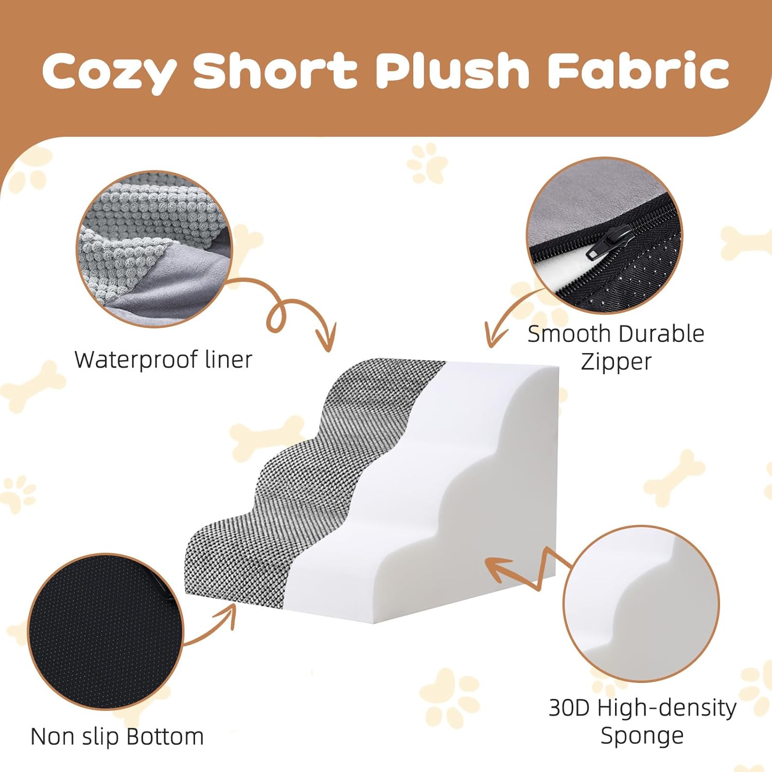Makigued Dog Stairs for Small Dogs and Cats, 12" H 2 Steps Pet Steps Ramp for High Bed, Couch, Sofa, Waterproof Pet Stairs with Removable Washable Cover, Non-Slip Bottom, Dark Gray