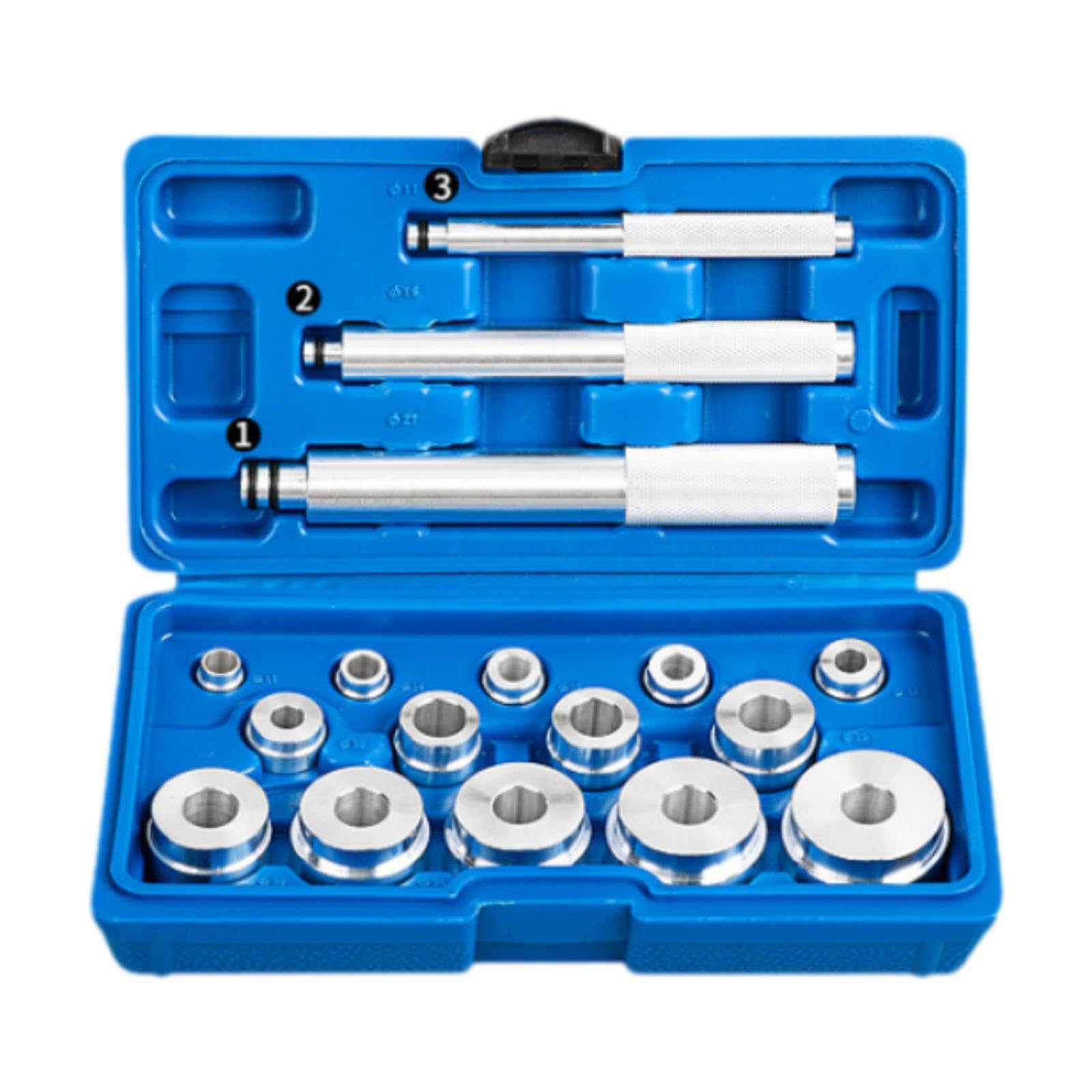 Ailan Kit pressa per Cuscinetti Versatile con Accessorio in Scatola di immagazzinaggio Blu Set di Driver per Installazione Piste e guarnizioni per Cuscinetti da 17 Pezzi per Un Lavoro efficiente Set