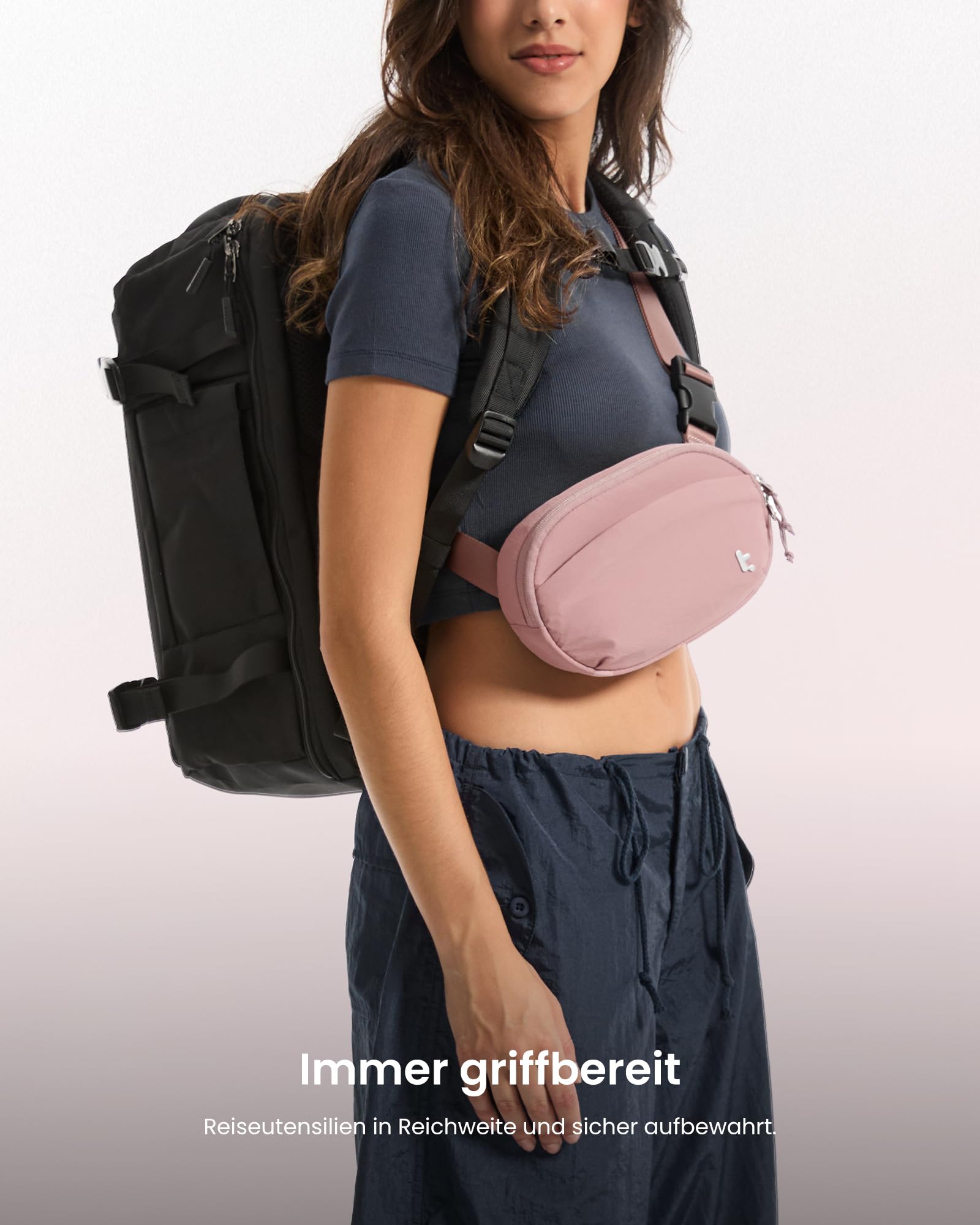 tomtoc Damen Bauchtasche Gürteltasche mit RFID Schutz, 1,5 Liter Klein Sling Bag Brusttasche Hüfttasche Handytasche Umhängetasche Crossbody Bag für Reise, Alltag, Festival, Sport, Wandern, Rosa