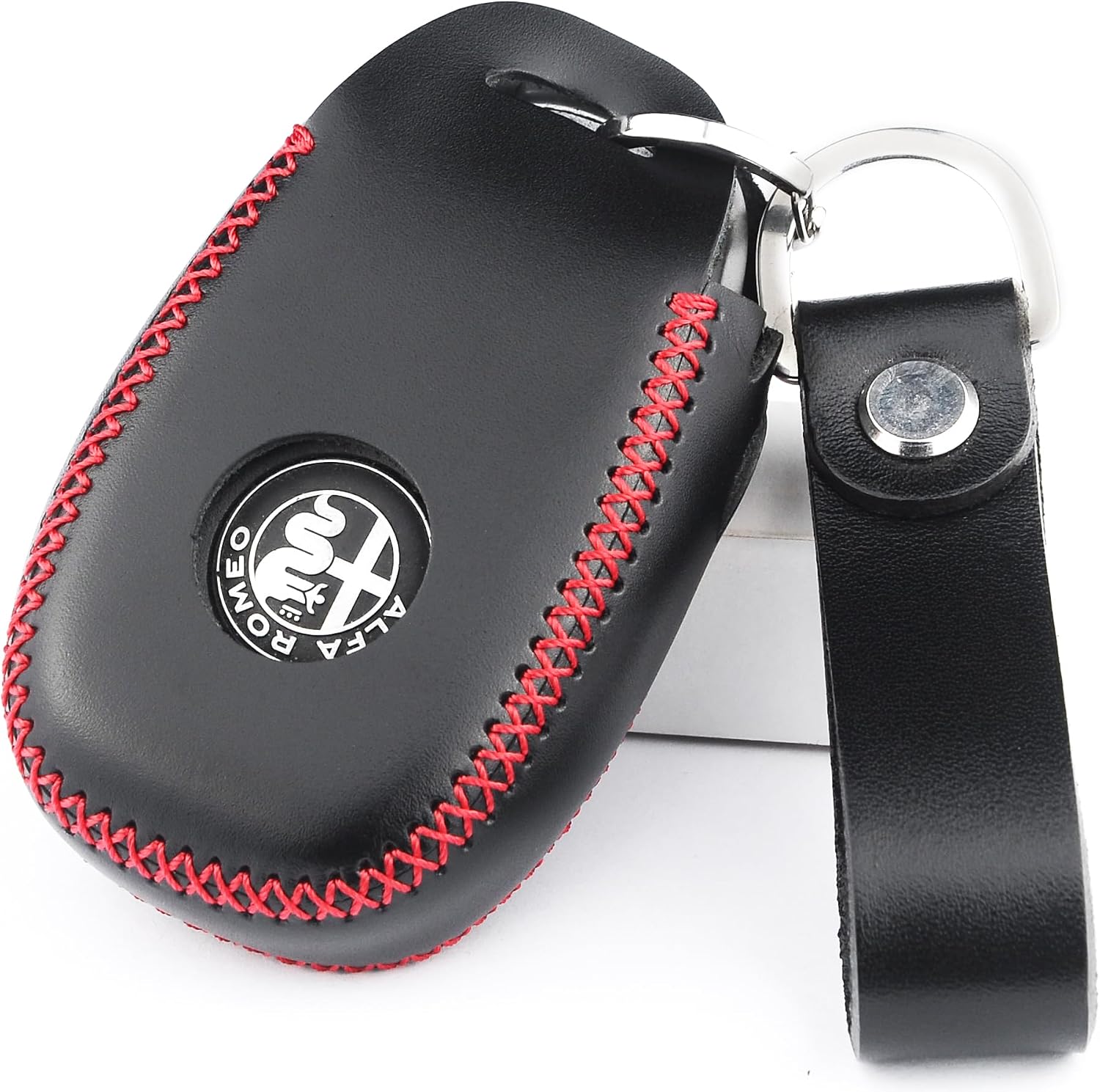 fingerprint-proof Genuine Italian Leather Key Fob Cover Case Compatible with Alfa Romeo Giulia Stelvio 4C Spider