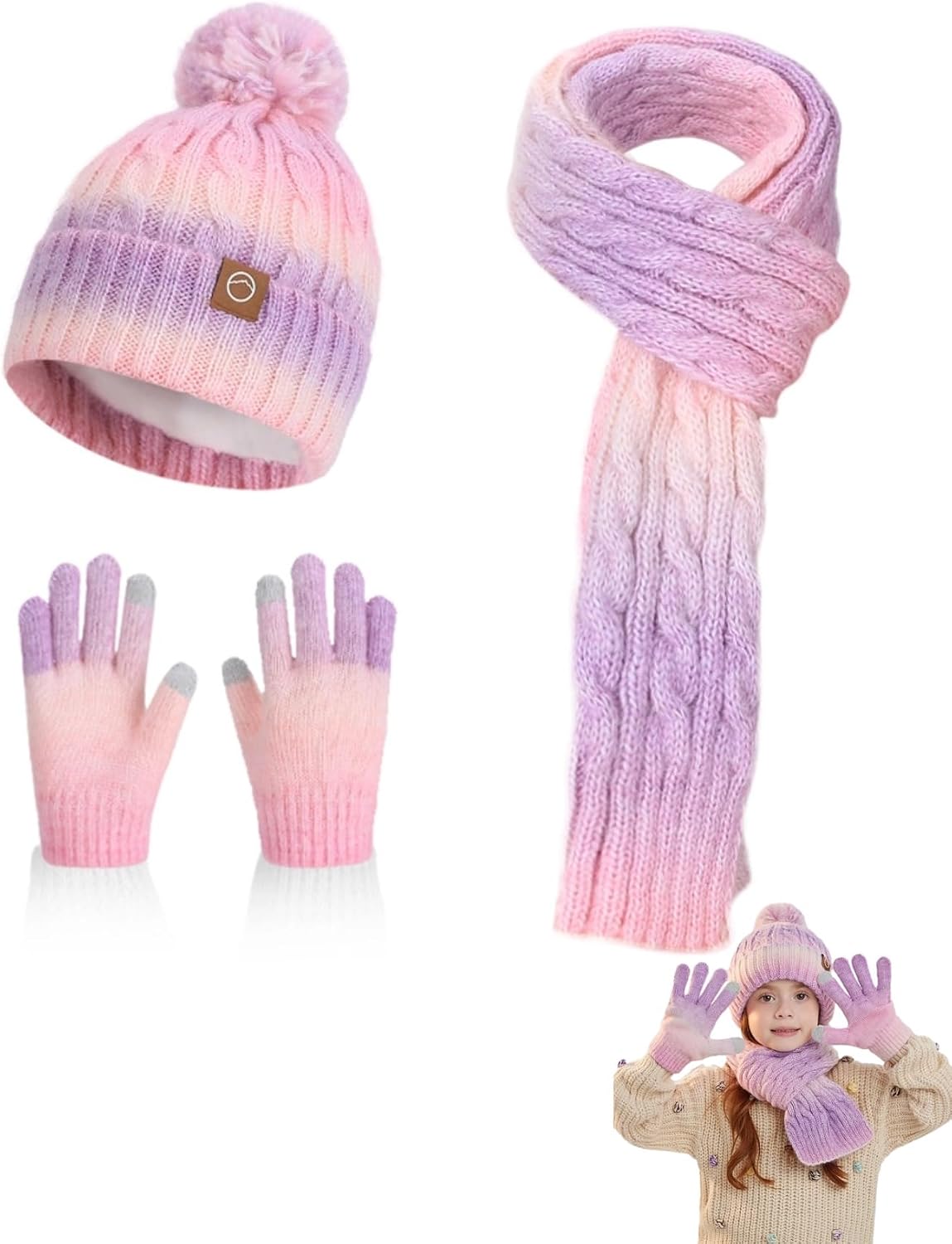 Kids Winter Hat Gloves Scarf Set, for Teen Girls, Winter Gift