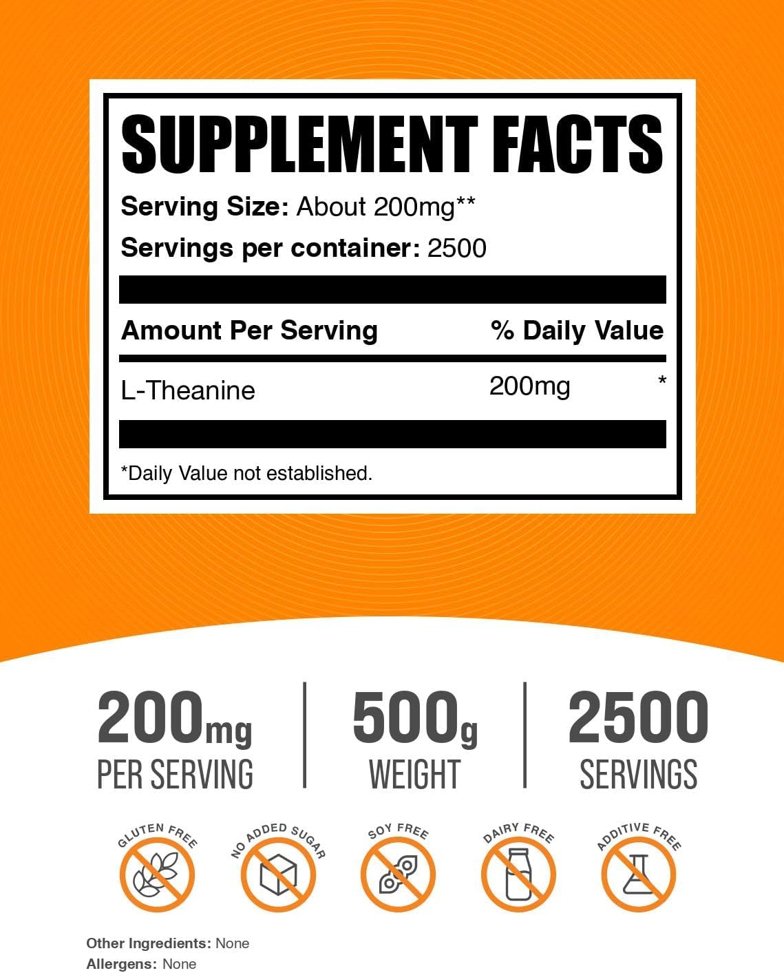 BulkSupplements.com L-Theanine Powder - L-Theanine Supplement, L-Theanine 200mg - Amino Amino Supplement, Pure & Gluten Free, 200mg per Serving, 500g (1.1 lbs) (Pack of 1)