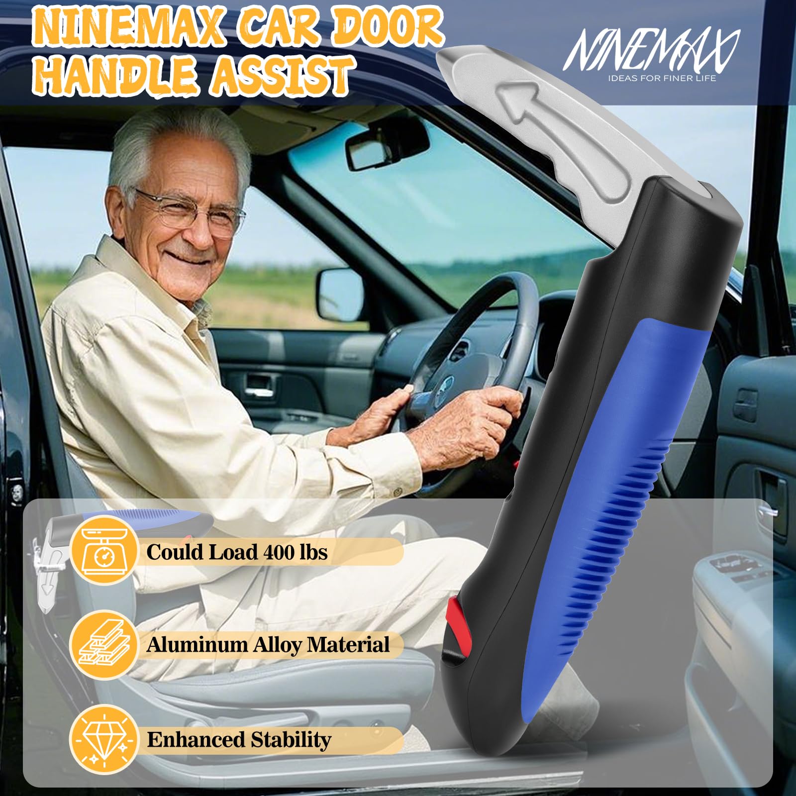 NINEMAX Maniglia Di Supporto per Auto Maniglia per Uscire Dall Auto,1Pc Car Assistance Handle con Lama per Anziani Disabili(Blu D)