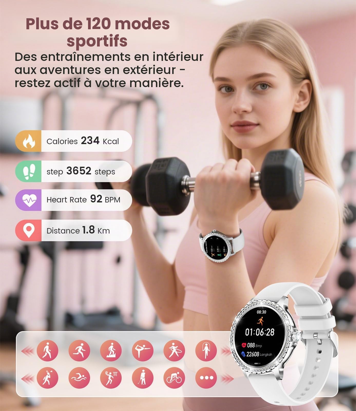 FITFLEX Montre Connectée Femme avec Appel Bluetooth: 1.32" Smartwatch avec Fonction Féminine Cardiofréquencemètre SpO2 Sommeil Montre Modes Sport Montre IP67 Fitness Podomètre pour Android iOS