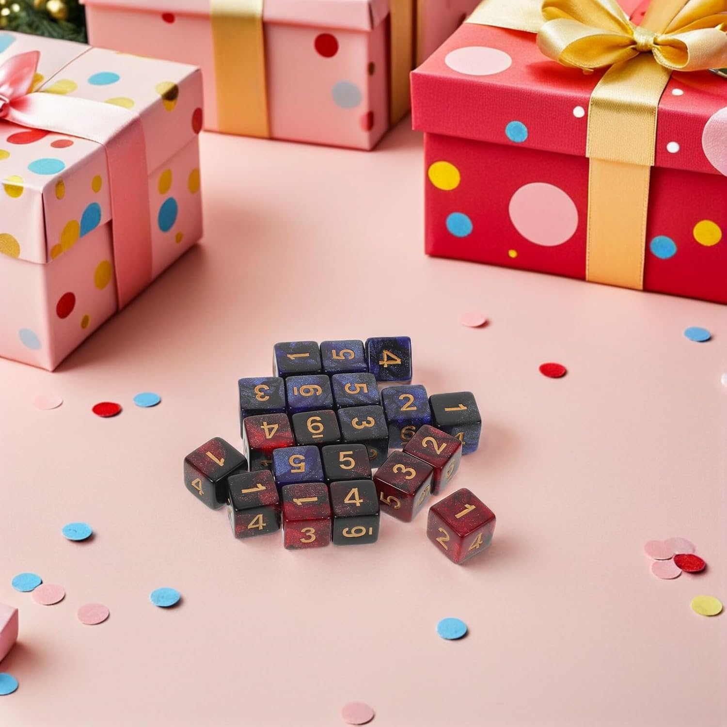 TOYANDONA 20pcs Sparkly Galaxy Acrylic Dice for Board Games and Wargaming Numbered Six-Sided Dice in Black Red Black Blue for Rpgs Educational Counting and Game Accessories