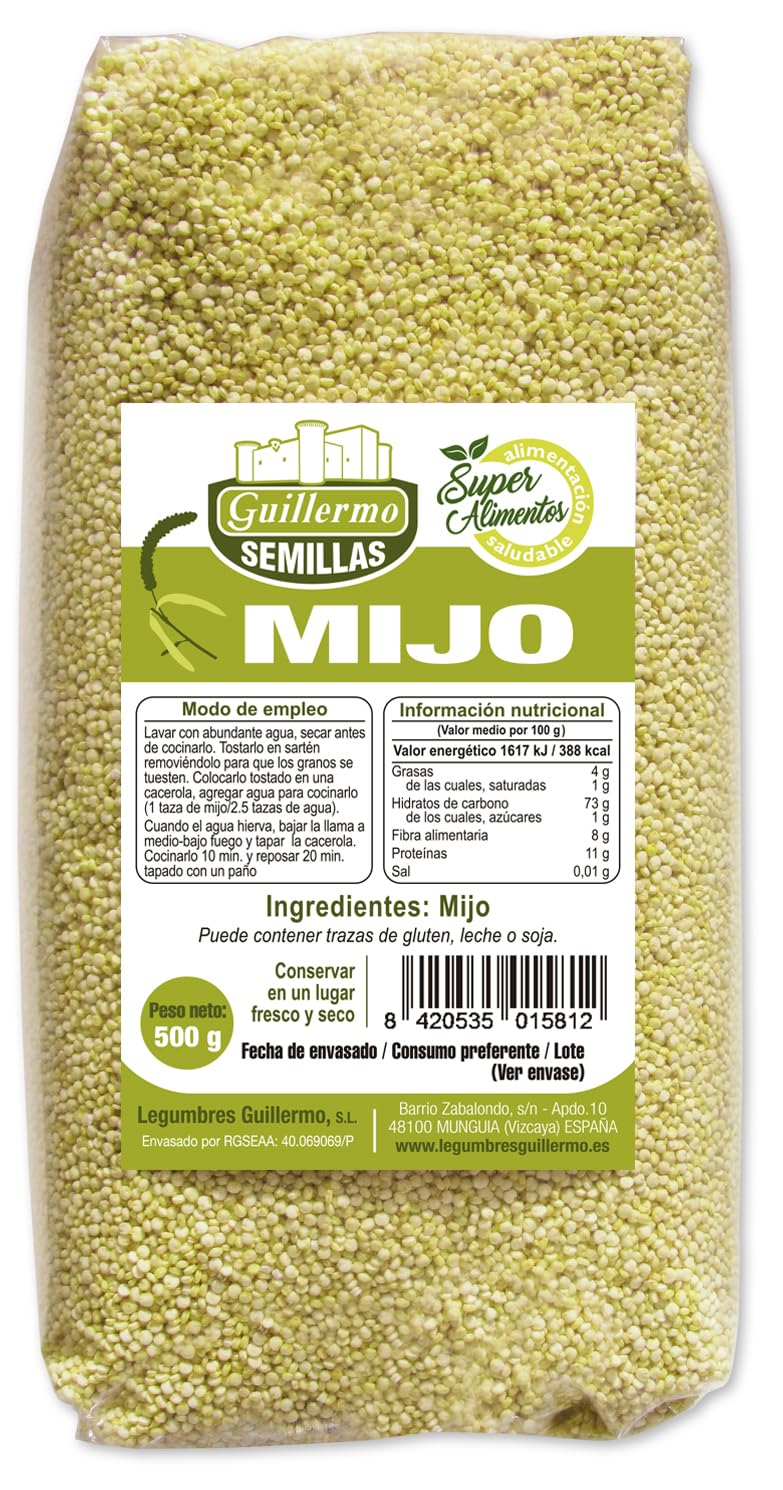 Guillermo | Mijo pelado - Paquete 500 g. | Superalimento | Recomendado en casos de debilidad física, fatiga o anemia | Sin gluten