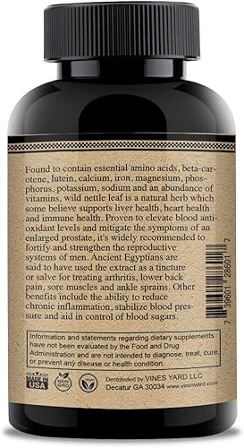 Miniatura 3 de Cápsulas de hojas de ortiga silvestre de Vines Yard  Apoya el equilibrio de fluidos saludables y problemas del tracto urinario  Suplemento herbario