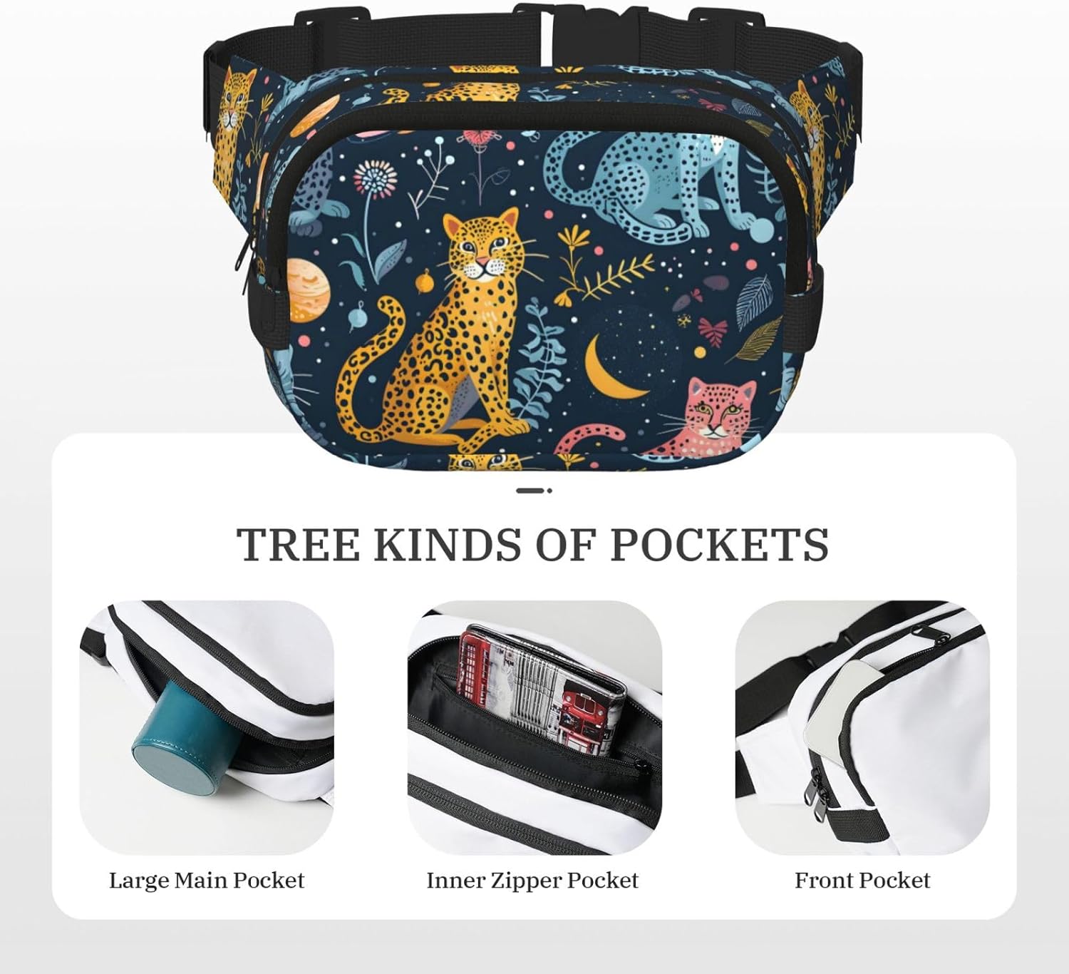 Colored Leopard Fanny Pack for Women Men Fashion Waist Packs with Adjustable Strap Crossbody Belt Waist Bag for Hiking Running Travel
