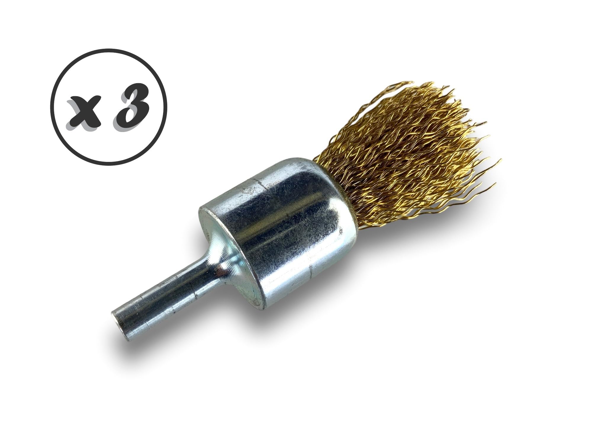 Metalowa szczotka obrotowa z końcówką Ø 22 mm | Zestaw 3 sztuk | Kształt pędzla na trzonku Ø 6 mm | Nici mosiężne Ø 0,30 mm twarde | Do wiertarki lub wkrętarki z uchwytem | Kibros 20LT22x3