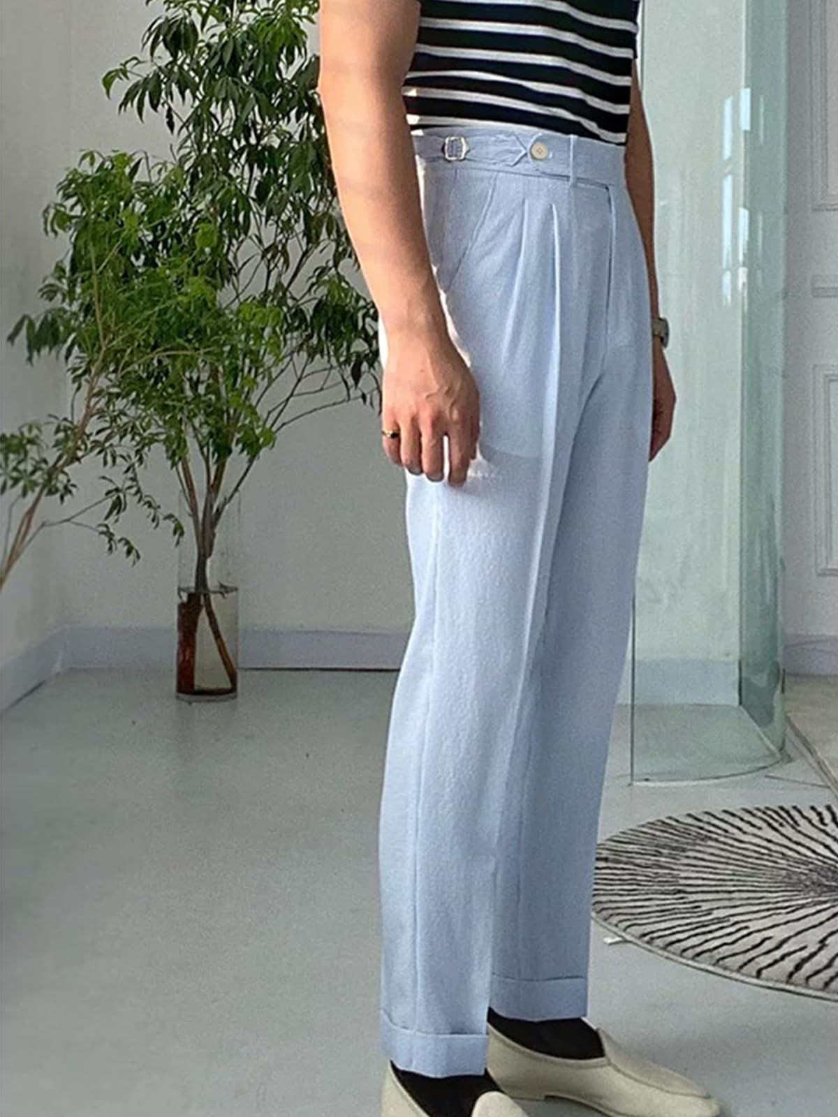 Solovedress Seersucker - Pantalones de rayas para hombre, para verano, playa, vestido de novio para boda