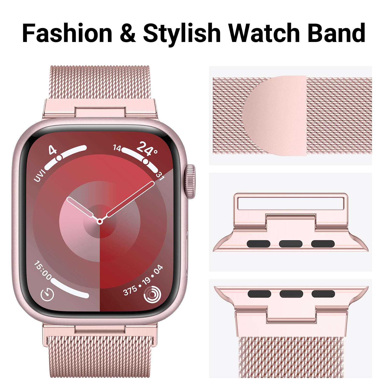 Higgs Metallo Cinturino Compatibile con Cinturino Apple Watch 40mm 38mm 41mm 44mm 42mm 45mm ultra 2 49mm Donna, Cinturini Maglia Milanese Regolabili Magnetiche per iWatch Series SE/2 9 8 7 6 5 4 3 2 1