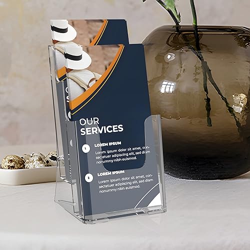 Miniatura 6 de MaxGear Soporte para folletos de 2 niveles de 4 x 9 pulgadas, 2 paquetes de soporte de exhibición para folletos, soporte de acrílico para folletos,