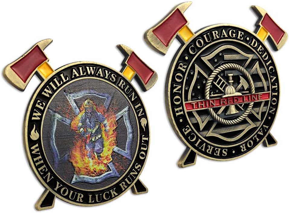 Firefighter Challenge Coin Thin Red Line Maltese Cross Firefighting Axes Rescue Fireman Coin