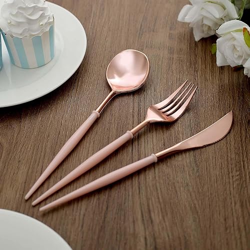 Miniatura 8 de Efavormart - Juego de cubiertos de plástico resistente de 8 pulgadas, color oro rosa, con mango de rubor, 24 unidades