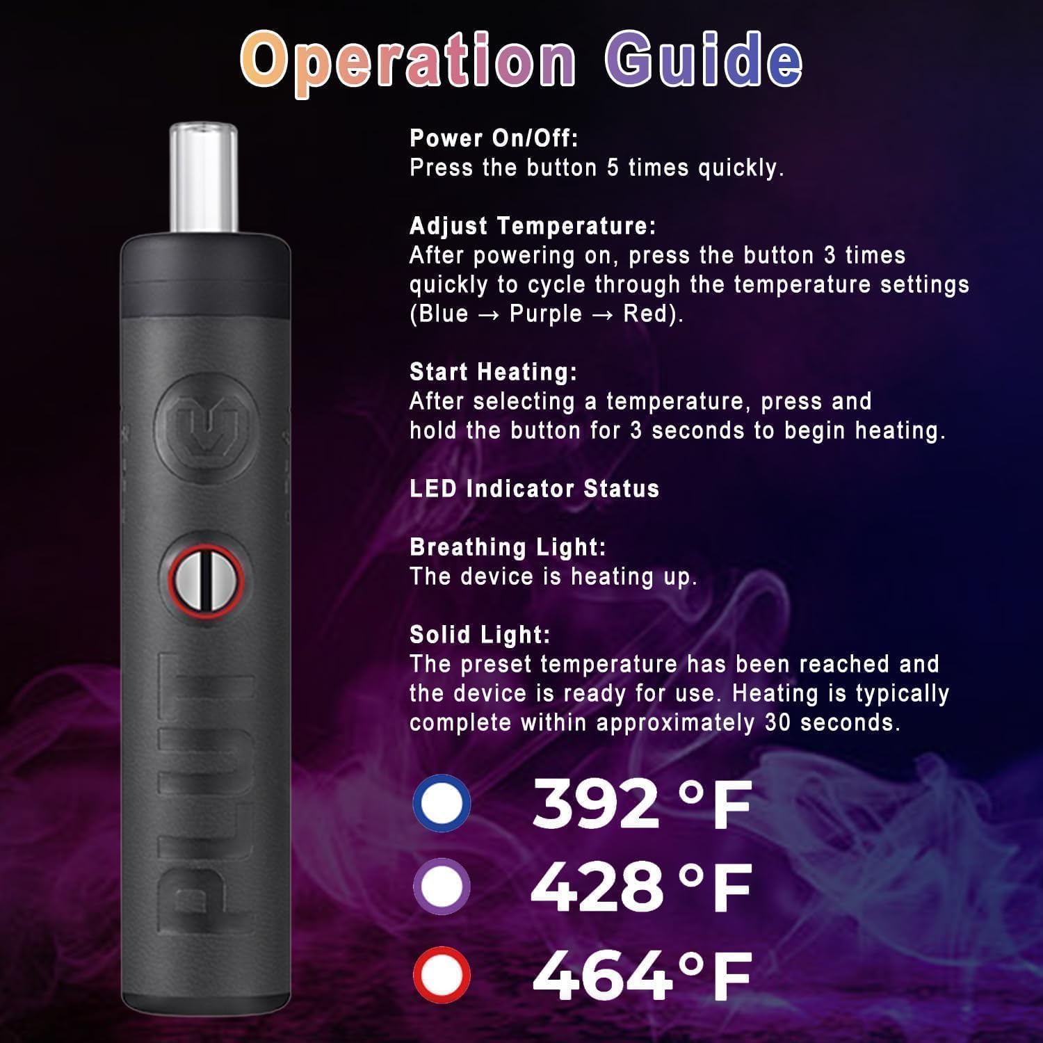 Pluto Vaporizer Kräuter für getrocknete Kräuter Tragbarer Vaporizer Cannabis im Stiftformat mit 3 Temperaturstufen (200 °C/220 °C/240 °C) Design in Lederoptik (Braun)