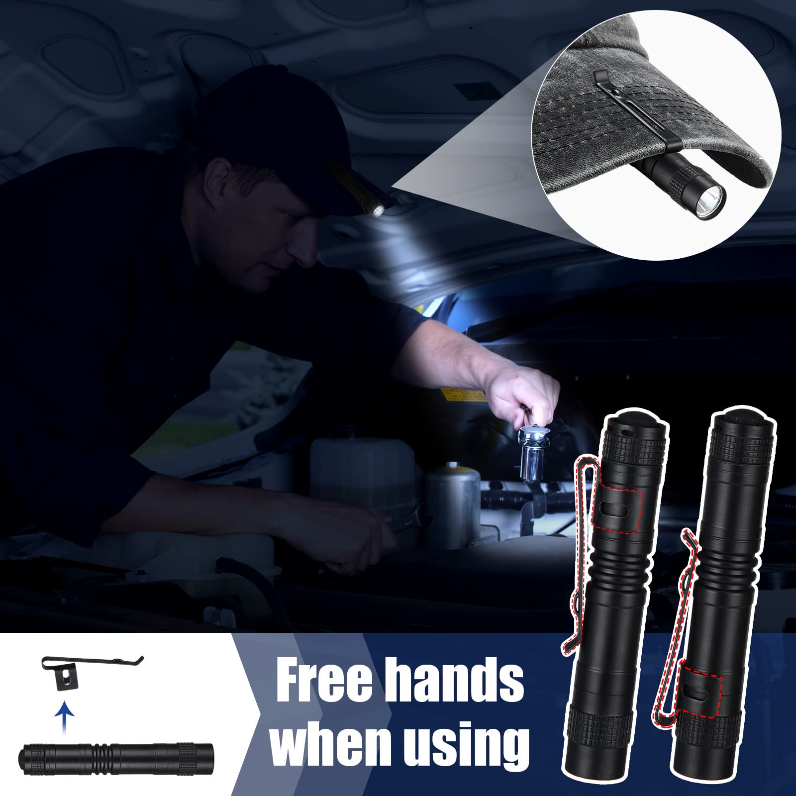 TRA-20 Pcs Mini Pen Light Pocket Flashlights Father's Day Gifts Bulk Aluminum Small Tactical Flashlights Lanyard Handheld Camping Hiking Riding Inclu - View #6
