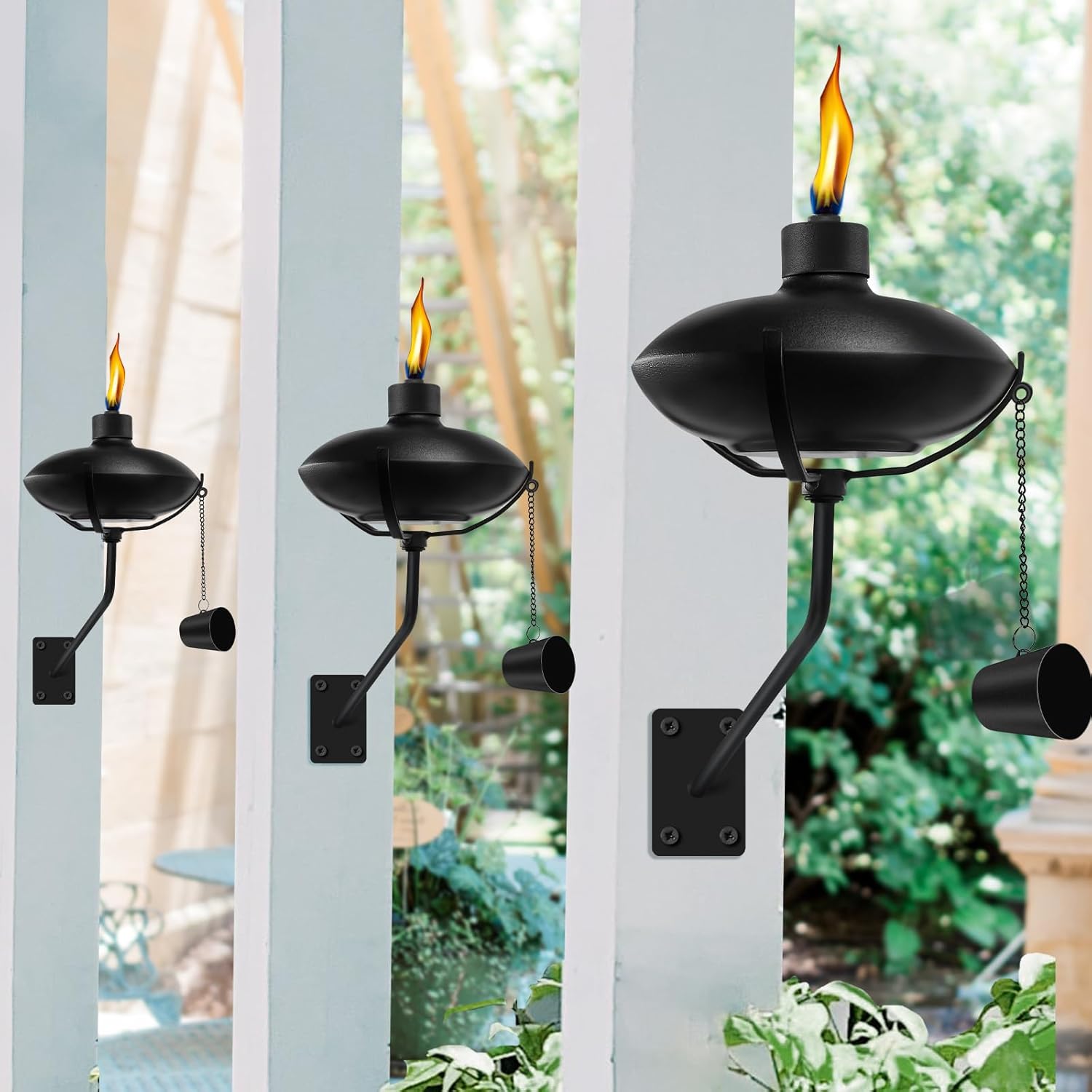 6 Pack Wall Mounted Citronella Torches, 18 oz Garden Torches for Outside, Refillable Flame Light Torch, Outdoor Metal Torch for Yard, Patio, Deck, Garden, Party, Landscape