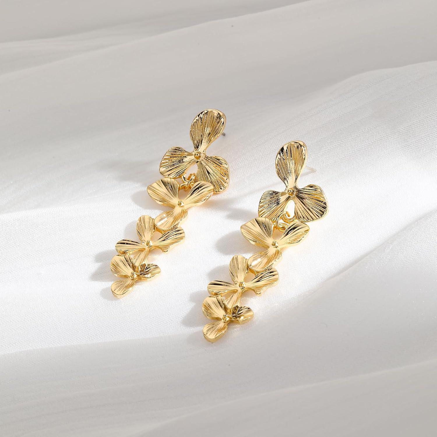 Leaf Dangle Earrings,Trendy Gold Plated Dangling Earrings for Brides Formal Earrings for Women Lady Prom Party - Image 3