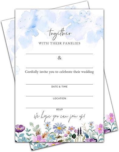 001TOGETHER - Tarjetas de invitación de boda con sobres, relleno floral rosa rubor en las tarjetas de invitación para despedida de soltera en