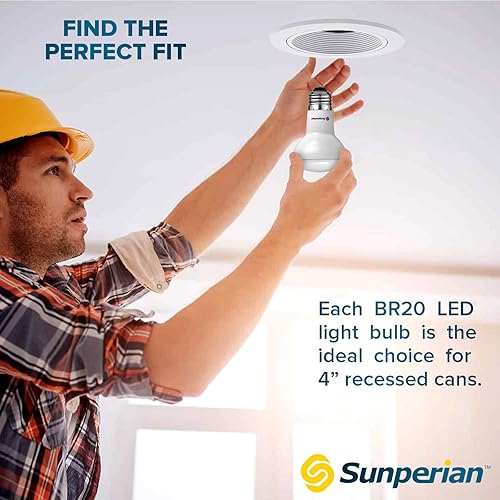 Miniatura 5 de SUNPERIAN Paquete de 12 bombillas LED BR20, 6 W  50 W, luz diurna de 5000 K, 550 lúmenes, bombillas de luz de inundación regulables para latas