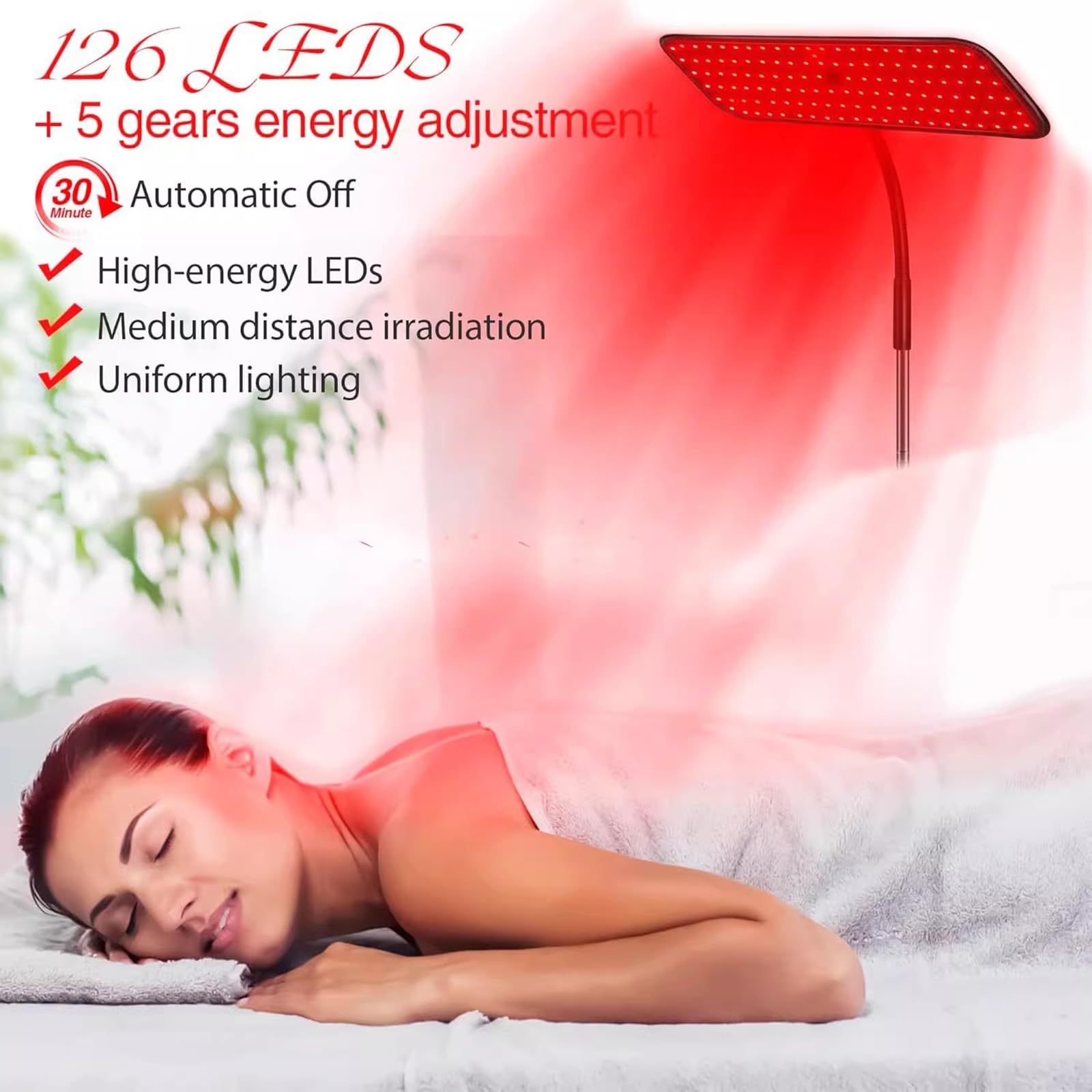 Terapia con luce rossa, lampada per fototerapia a luce rossa e infrarossa con base, LED 660 nm e 850 nm, dotata di funzione di protezione degli occhi.