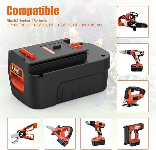 Miniatura 2 de Powilling Batería de litio HPB18 de 6.0Ah 18V compatible con Black and Decker HPB18 HPB18-OPE 244760-00 A1718 FS18FL FSB18 Firestorm Black and